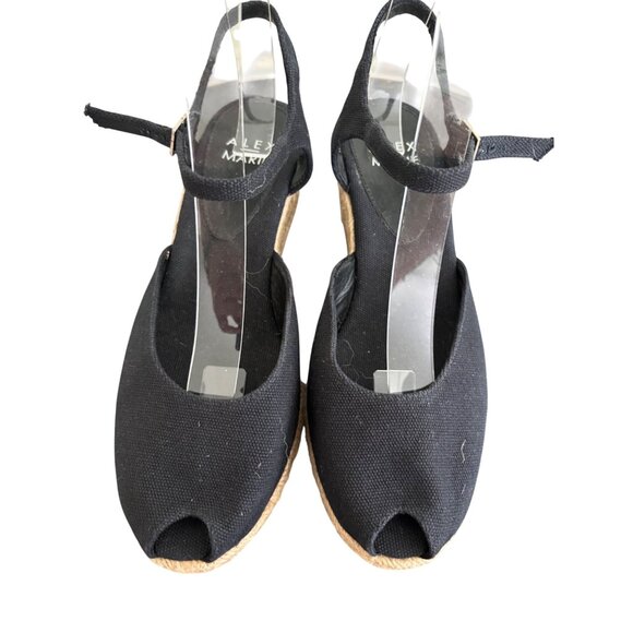 Alex Marie Black Espadrille Peep Toe Wedge Sandals With Adjustable Strap - Picture 1 of 11